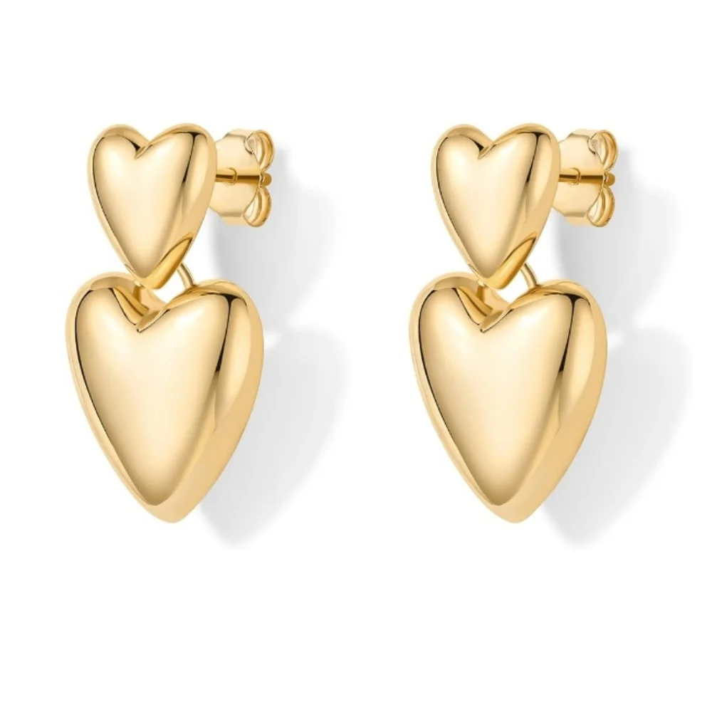14K Gold Plated Sterling Silver Posts Chunky Heart Statement Earrings
